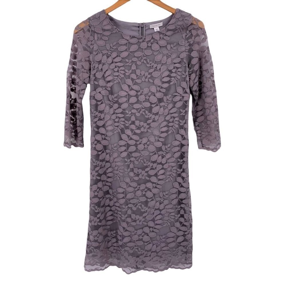 GARNET HILL Gray Floral Lace 3/4 Sleeve Dress Size 00